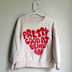 Zara Kids Girls Cream Crew Neck Sweatshirt with Red Graphic 5T